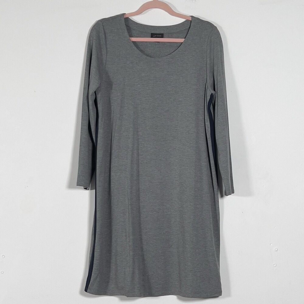 J.‎ Jill Wearever Collection Stretch Jersey Midi Dress Sz PM Gray 3/4 Sleeves